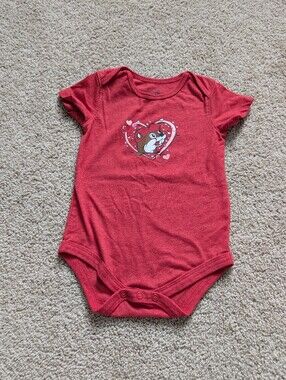 Red Short-Sleeve Baby Bodysuit with Heart Character